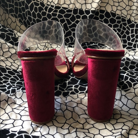 Fashion Nova Red Velvet Slip On Heels - Picture 3 of 4